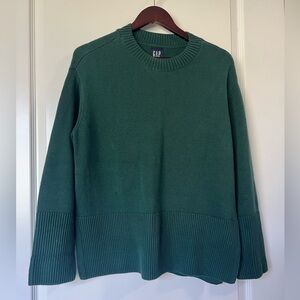 VTG GAP Women Crew Neck‎ Long Sleeve Ribbed Hem Sweater Green Med Cotton Y2K 90s